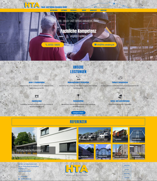 Erstellung einer Firmenwebseite mit vielen Unterseiten und ausführlichen Referenzen für die Firma HTA Hoch- und Tiefbau Annaberg GmbH