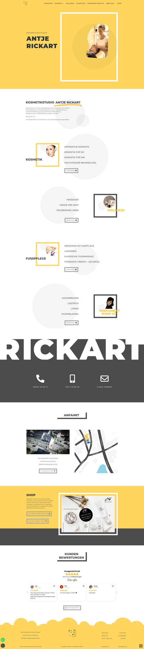 Erstellung einer Homepage für das Kosmetikstudio Antje Rickart in Annaberg-Buchholz