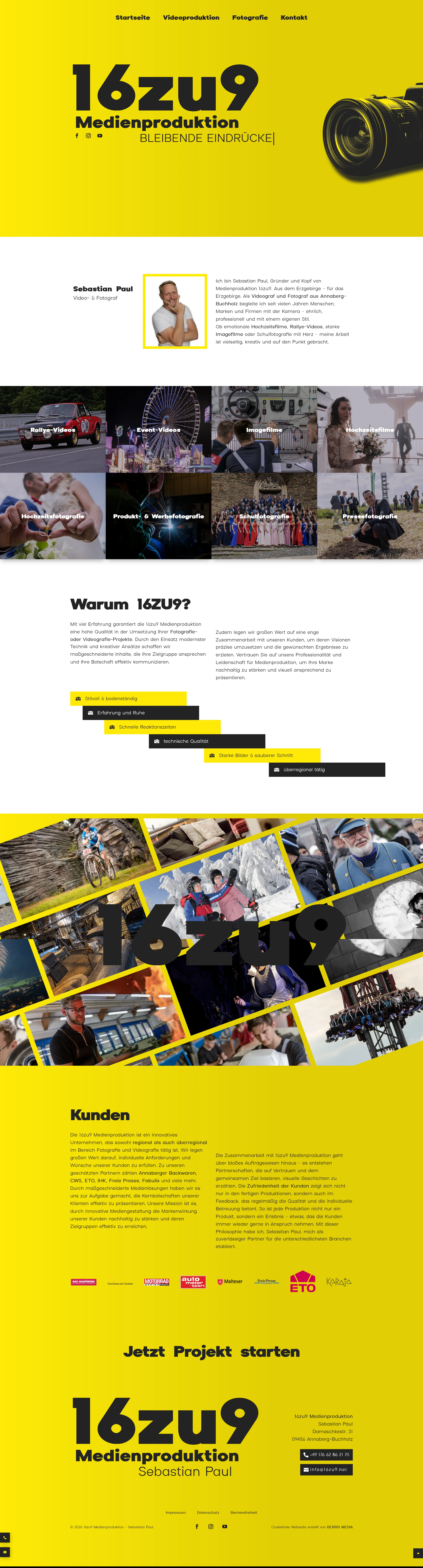 neue barrierefreie Fotografie-Webseite für 16zu9 Medienproduktion Fotograf Sebastian Paul aus Annaberg-Buchholz
