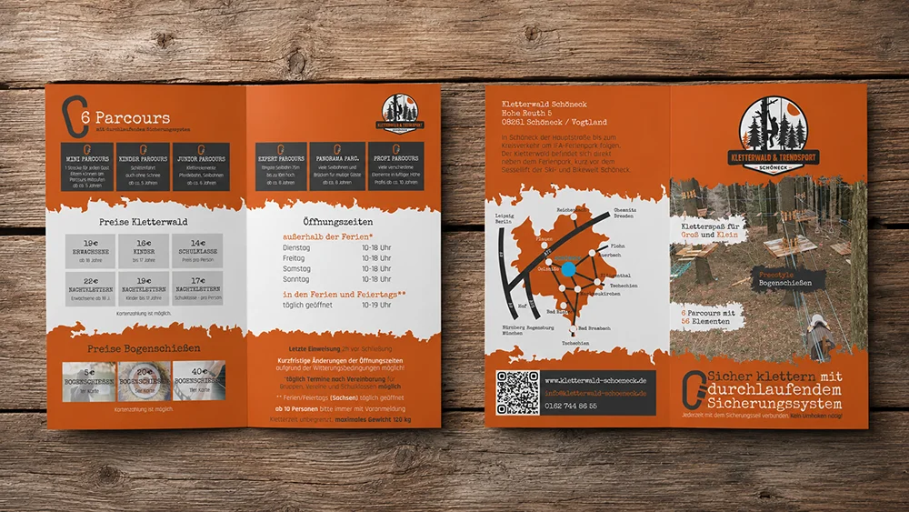Flyer für den Aktiv Kletterwald Schöneck im Vogtland erstellt und gedruckt von Berris Media aus Annaberg-Buchholz
