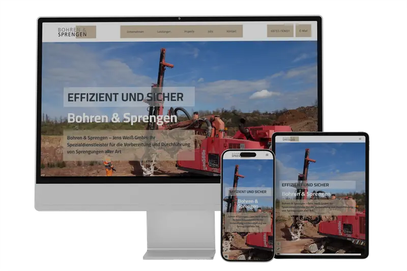 Neue Webseite für Bohren & Sprengen – Jens Weiß GmbH aus dem Erzgebirge auf verschiedenen Geräten