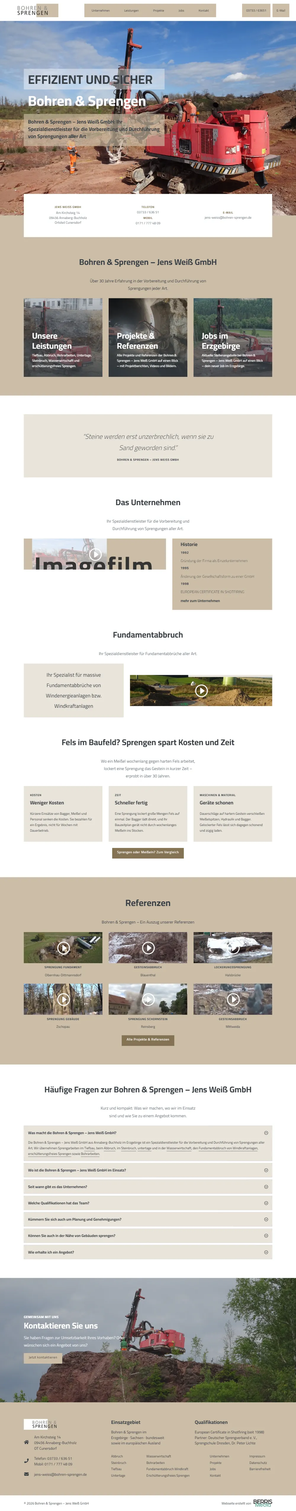 Neue Webseite Bohren & Sprengen Erzgebirge Neue Webseite für Bohren & Sprengen – Jens Weiß GmbH, Sprengtechnik aus dem Erzgebirge